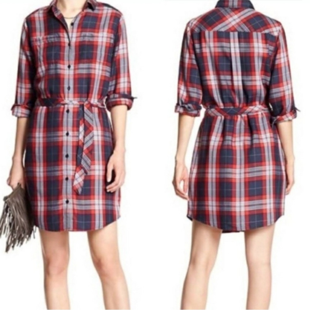 Banana Republican Plaid Shirt Dress